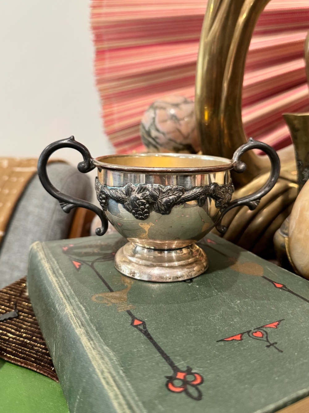 Antique silver plate grape design sugar bowl candle holder - Picture 5 of 10